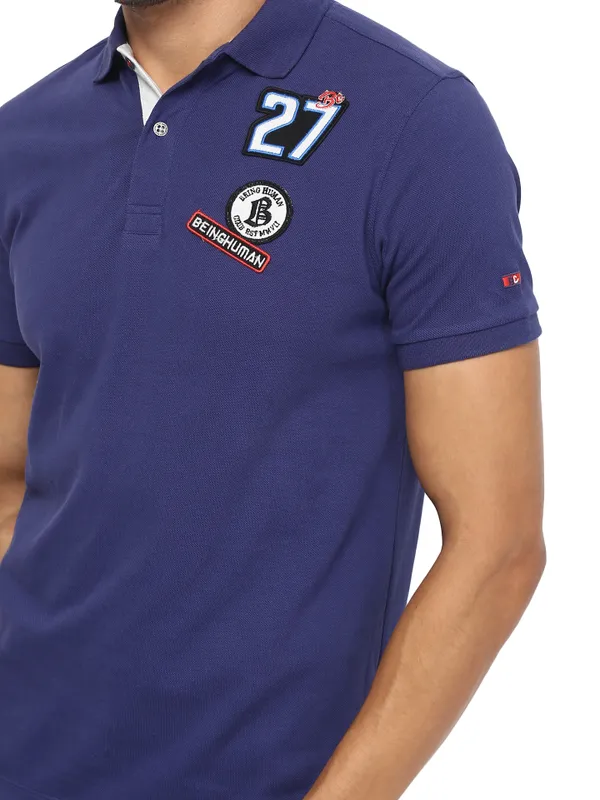 Being Human Clothing Men Regular Fit Polo Neck T-Shirts-Ink Blue
