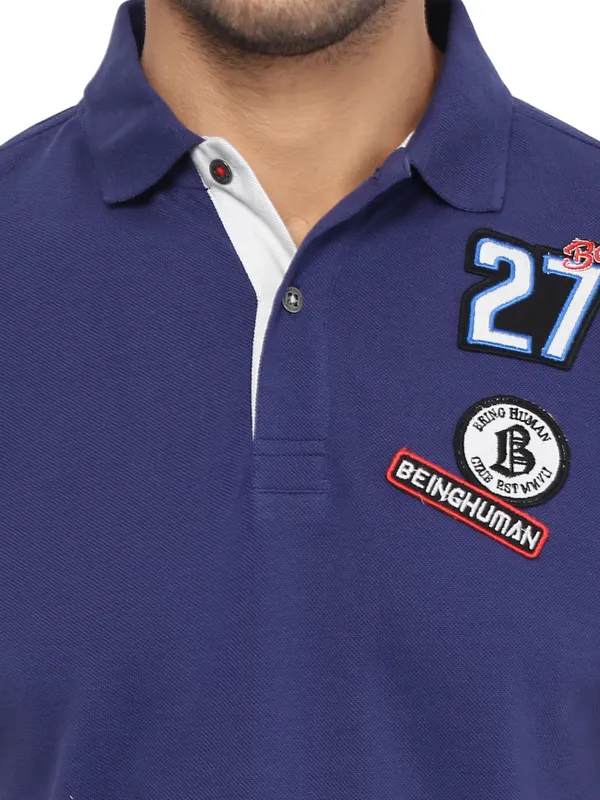 Being Human Clothing Men Regular Fit Polo Neck T-Shirts-Ink Blue