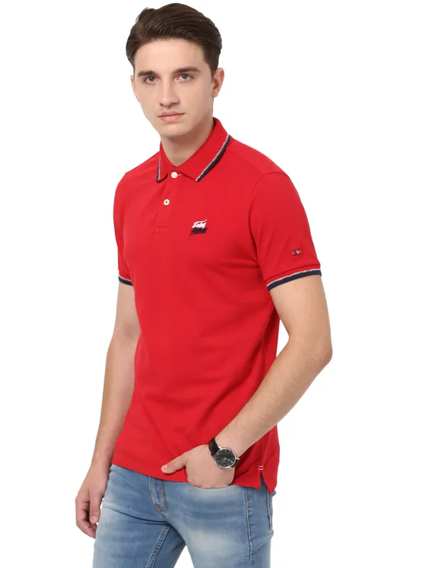 Being Human Regular Fit Men Polo Neck T-Shirts-Tango Red