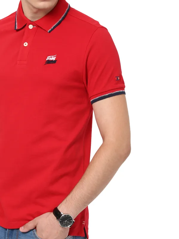 Being Human Regular Fit Men Polo Neck T-Shirts-Tango Red