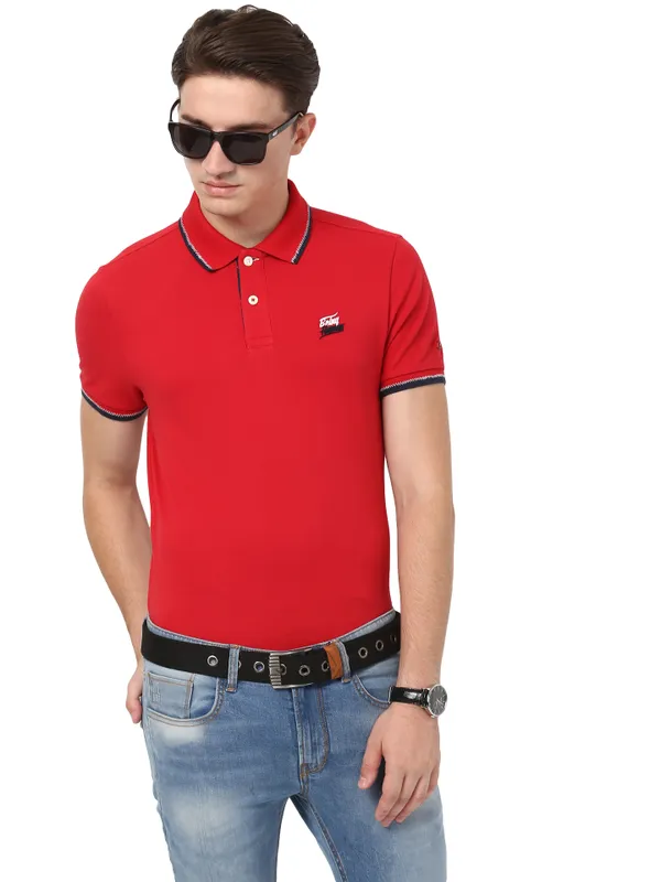 Being Human Regular Fit Men Polo Neck T-Shirts-Tango Red