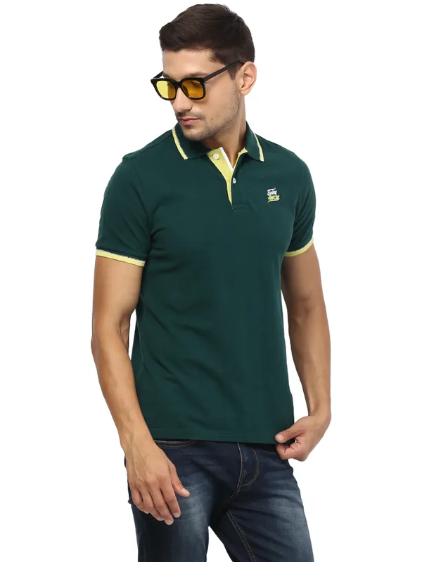 Being Human Regular Fit Men Polo Neck T-Shirts-Tropic Green