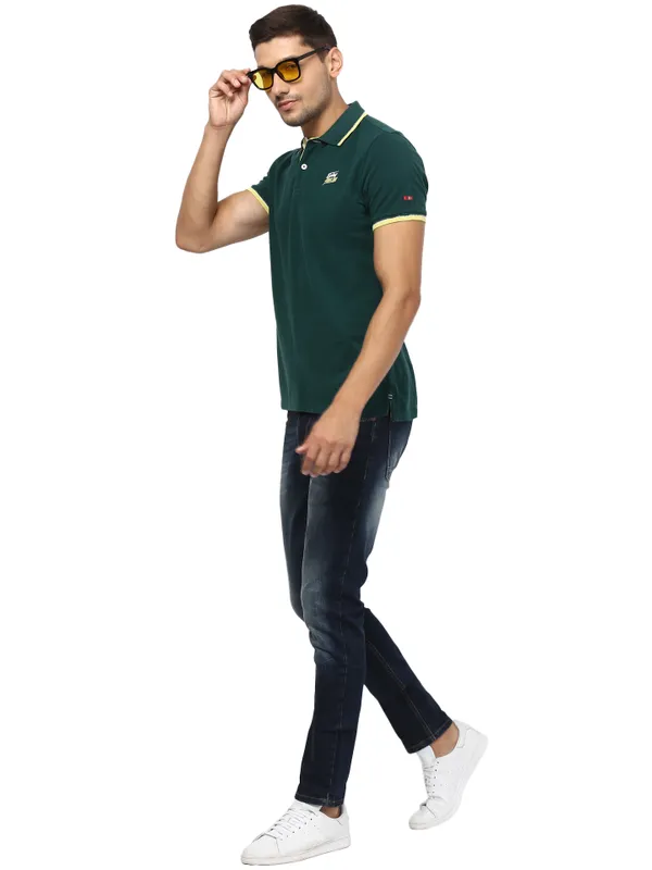 Being Human Regular Fit Men Polo Neck T-Shirts-Tropic Green