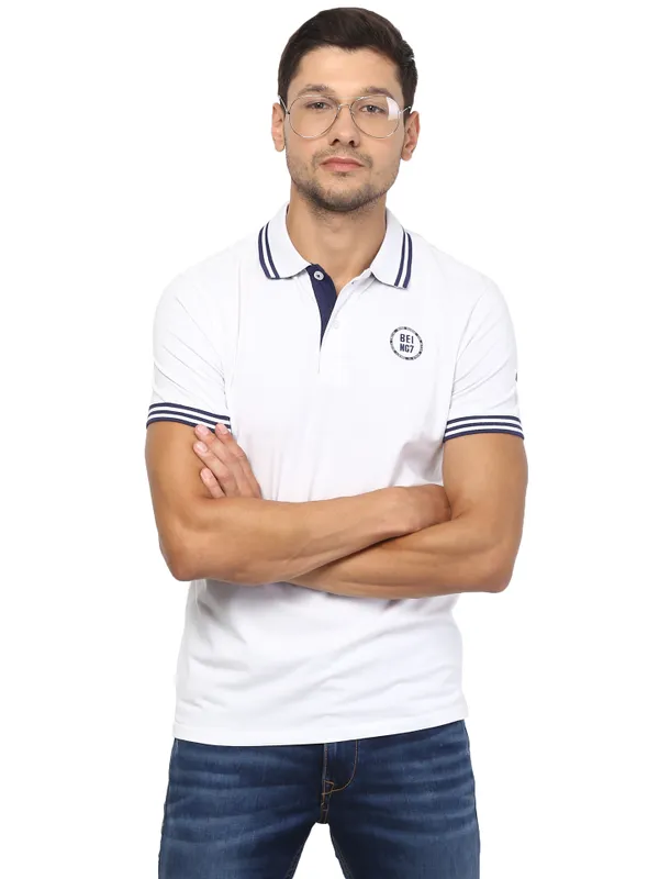 Being Human Regular Fit Men Polo Neck T-Shirts-White