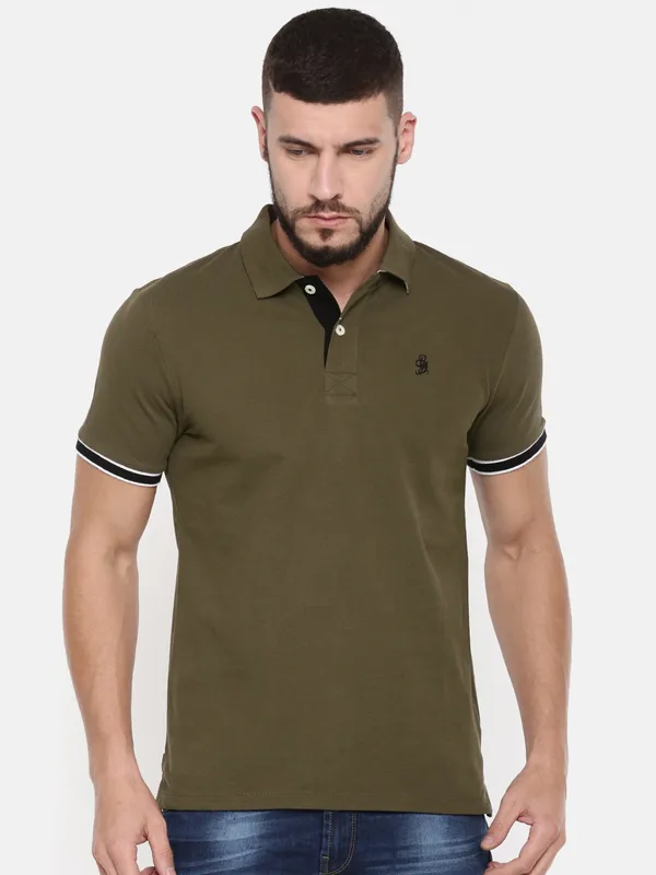 Being Human Regular Fit Men Polo Neck T-Shirts-Army