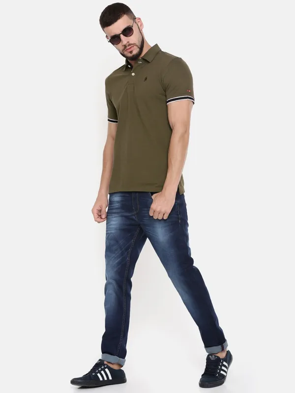 Being Human Regular Fit Men Polo Neck T-Shirts-Army