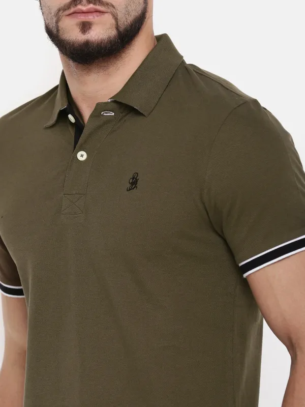 Being Human Regular Fit Men Polo Neck T-Shirts-Army