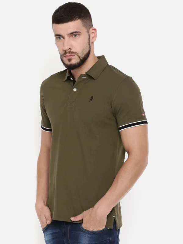 Being Human Regular Fit Men Polo Neck T-Shirts-Army