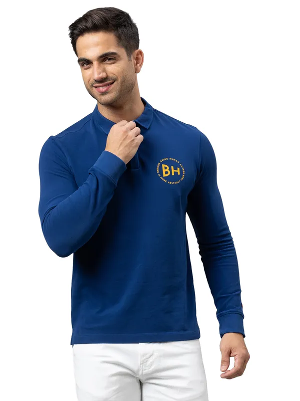Being Human Clothing Men Regular Fit Polo Neck T-Shirts-Navy