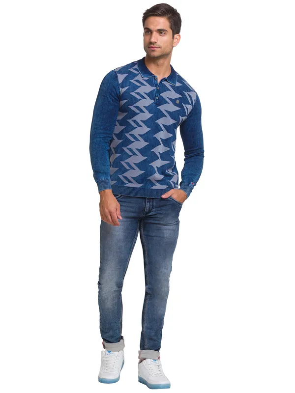 Being Human Clothing Men Regular Fit Polo Neck T-Shirts-Indigo