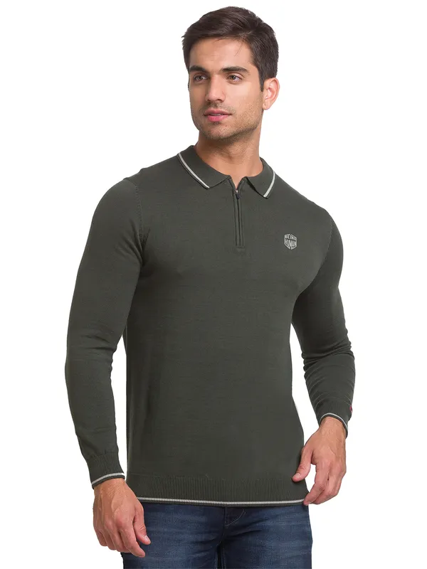 Being Human Regular Fit Men Polo Neck T-Shirts-Army Green