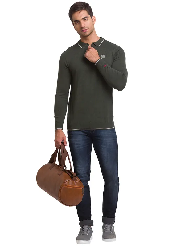 Being Human Regular Fit Men Polo Neck T-Shirts-Army Green