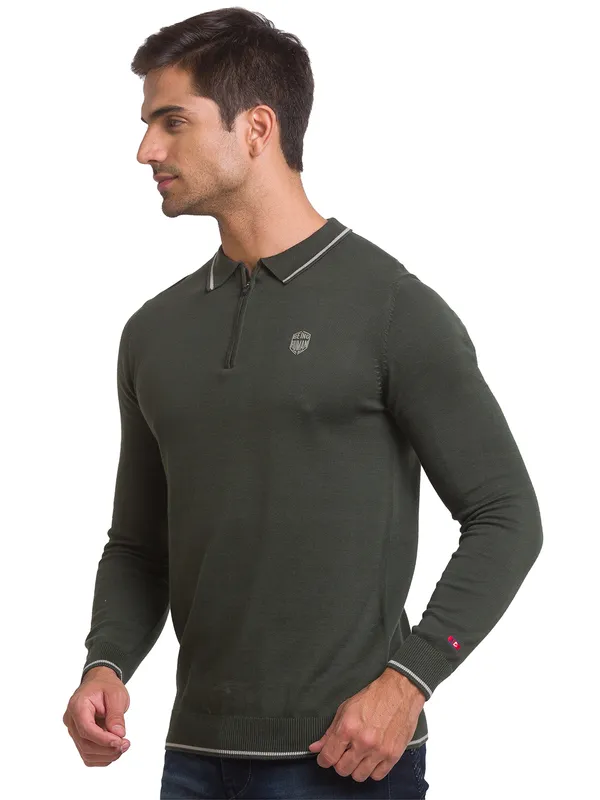 Being Human Regular Fit Men Polo Neck T-Shirts-Army Green