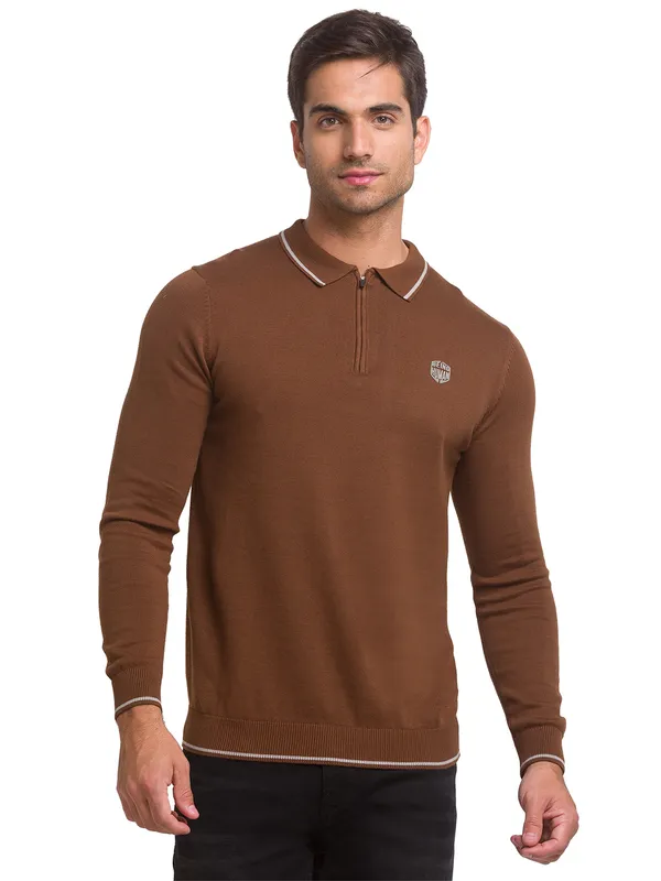Being Human Regular Fit Men Polo Neck T-Shirts-Brown