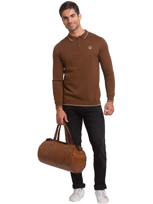 Being Human Regular Fit Men Polo Neck T-Shirts-Brown