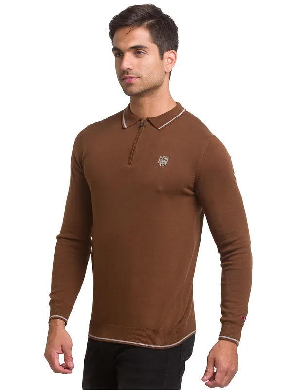 Being Human Regular Fit Men Polo Neck T-Shirts-Brown