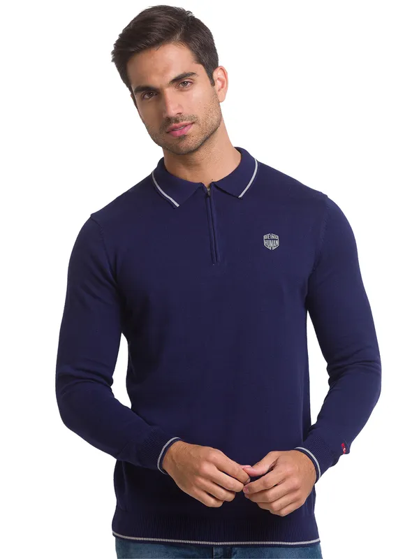 Being Human Clothing Men Regular Fit Polo Neck T-Shirts-Navy