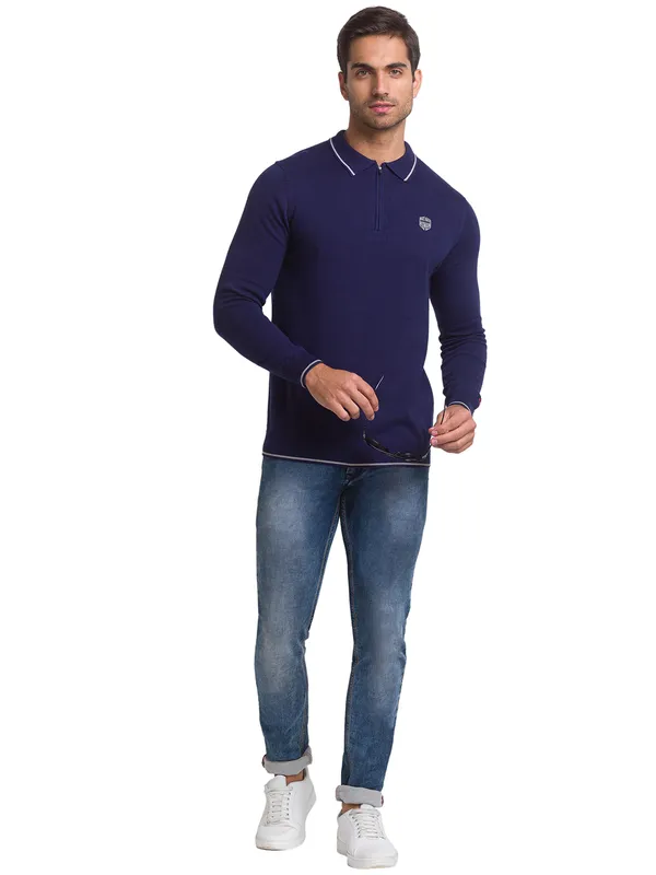 Being Human Clothing Men Regular Fit Polo Neck T-Shirts-Navy