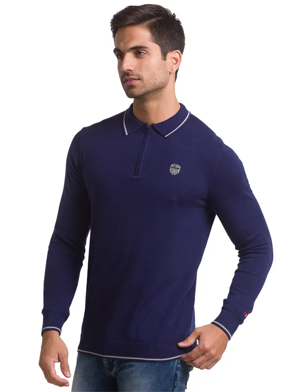 Being Human Clothing Men Regular Fit Polo Neck T-Shirts-Navy