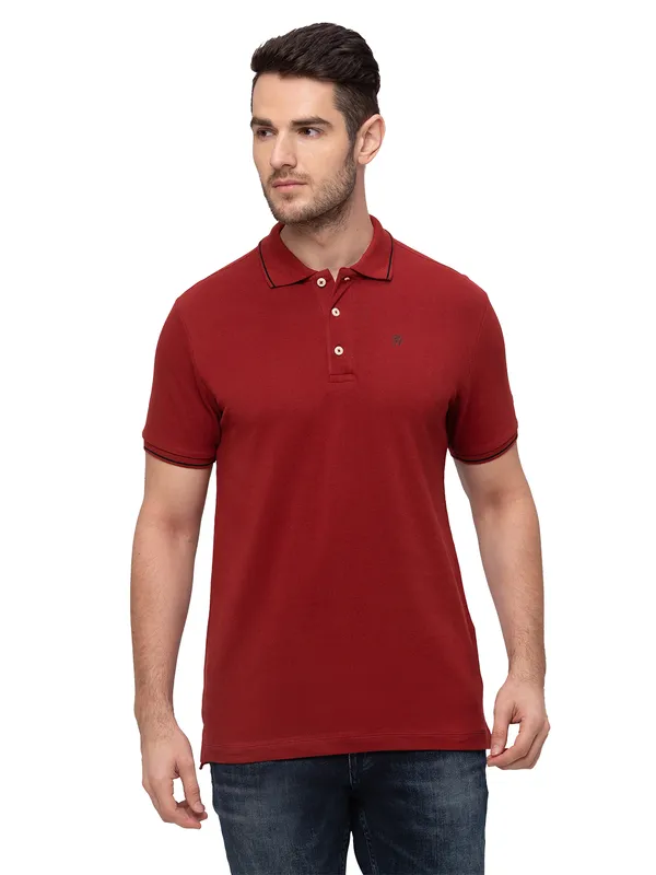 Being Human Regular Fit Men Polo Neck T-Shirts-Burgandy