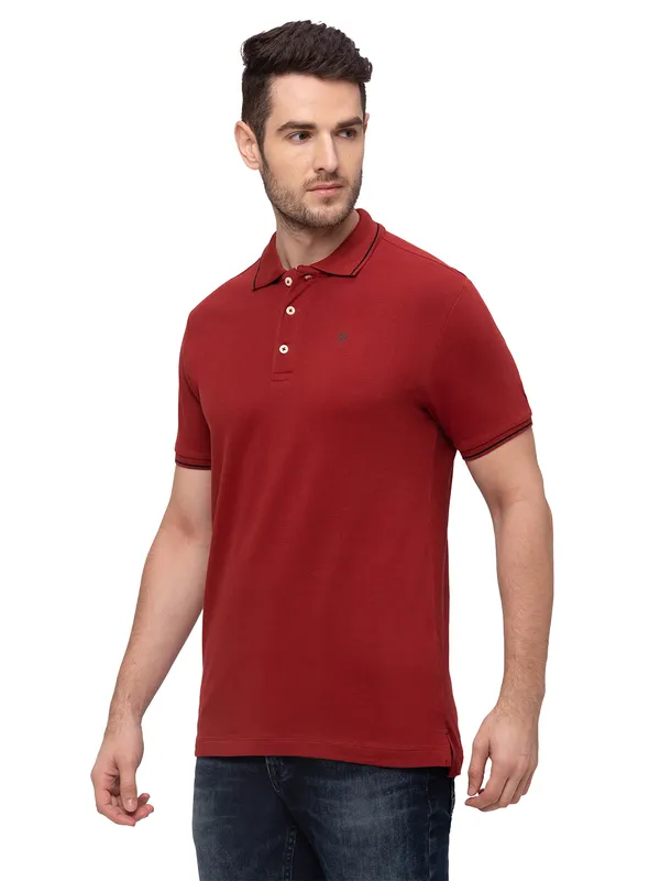 Being Human Regular Fit Men Polo Neck T-Shirts-Burgandy