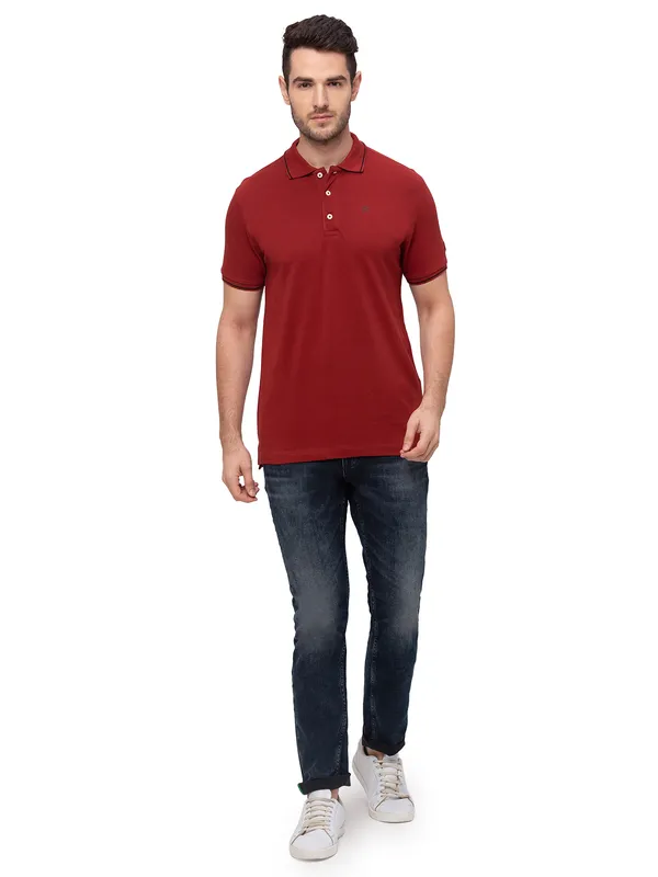 Being Human Regular Fit Men Polo Neck T-Shirts-Burgandy