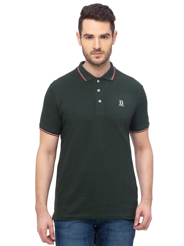 Being Human Clothing Men Regular Fit Polo Neck T-Shirts-Bottle Green