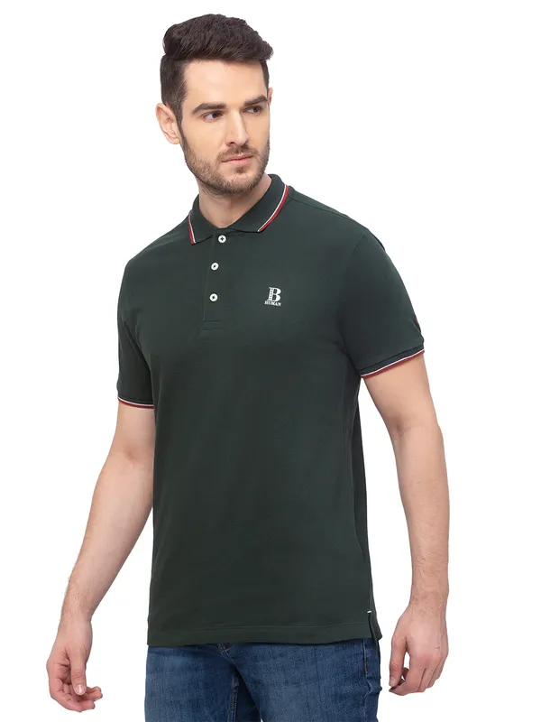 Being Human Clothing Men Regular Fit Polo Neck T-Shirts-Bottle Green