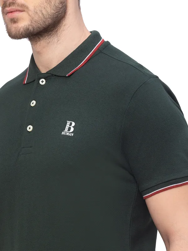 Being Human Clothing Men Regular Fit Polo Neck T-Shirts-Bottle Green