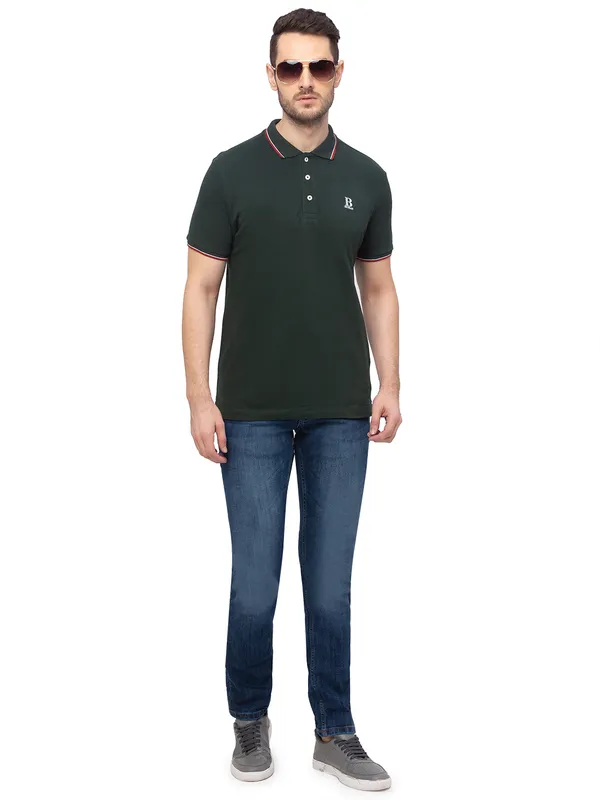 Being Human Clothing Men Regular Fit Polo Neck T-Shirts-Bottle Green