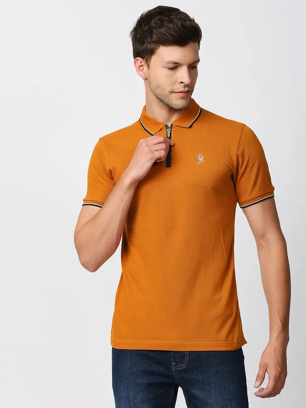 Being Human Regular Fit Men Collared T-Shirts-Rust