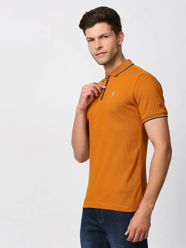Being Human Regular Fit Men Collared T-Shirts-Rust