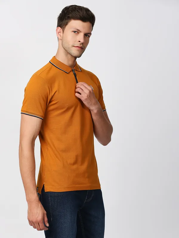 Being Human Regular Fit Men Collared T-Shirts-Rust