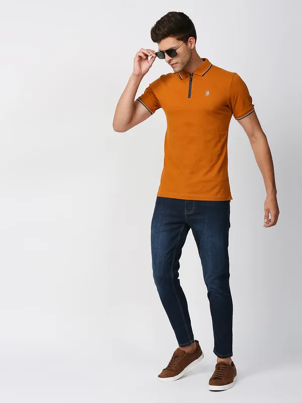 Being Human Regular Fit Men Collared T-Shirts-Rust