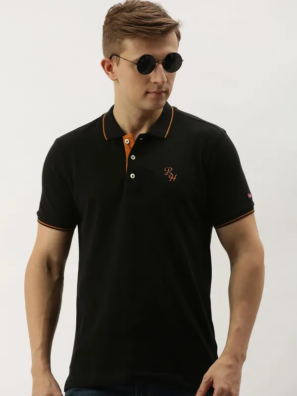 Being Human Clothing Men Regular Fit Polo Neck T-Shirts-Black