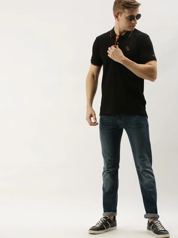 Being Human Clothing Men Regular Fit Polo Neck T-Shirts-Black