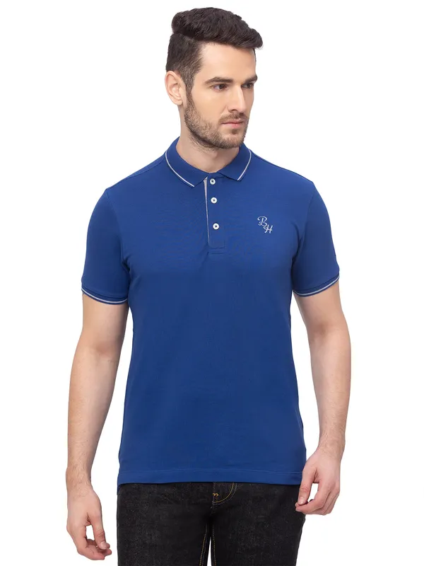 Being Human Regular Fit Men Polo Neck T-Shirts-Ink Blue