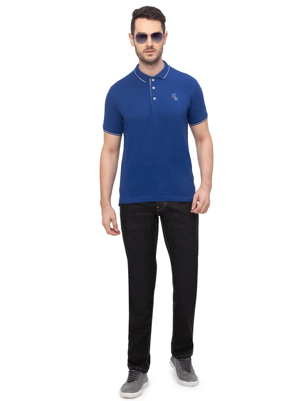 Being Human Regular Fit Men Polo Neck T-Shirts-Ink Blue
