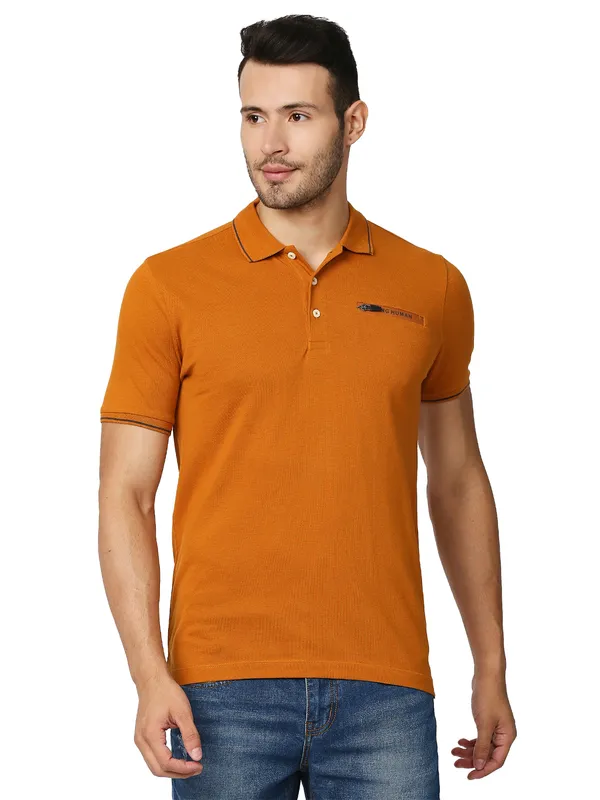 Being Human Regular Fit Men Collared T-Shirts-Rust