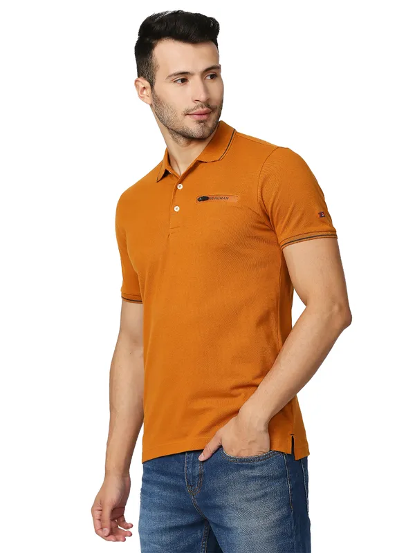 Being Human Regular Fit Men Collared T-Shirts-Rust