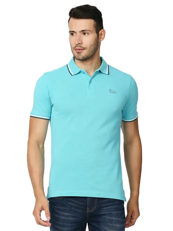 Being Human Clothing Men Regular Fit Polo Neck T-Shirts-Sea Jet