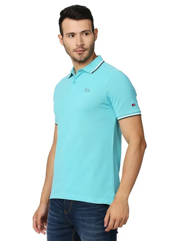 Being Human Clothing Men Regular Fit Polo Neck T-Shirts-Sea Jet