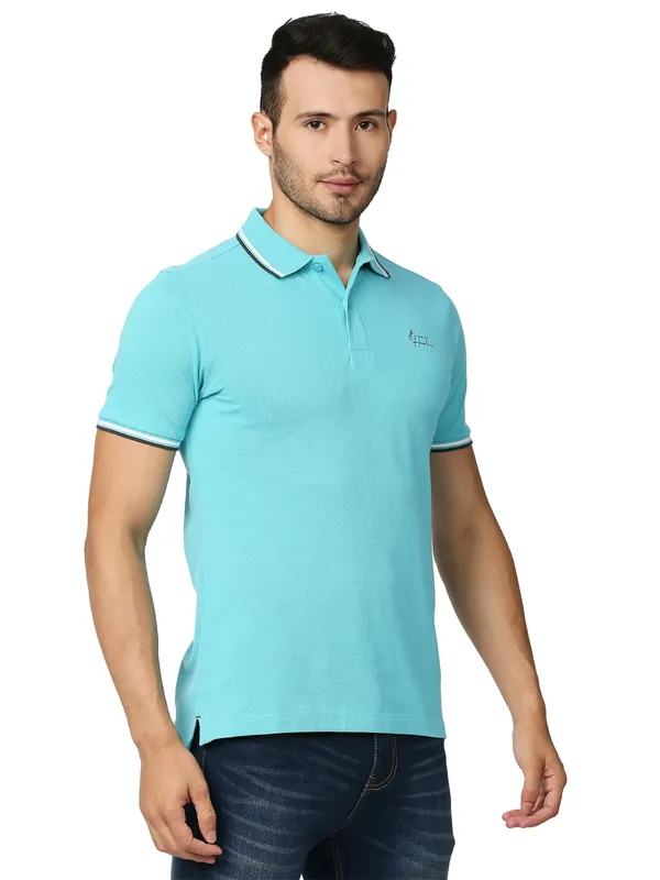 Being Human Clothing Men Regular Fit Polo Neck T-Shirts-Sea Jet