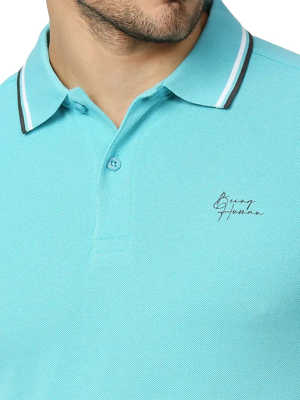 Being Human Clothing Men Regular Fit Polo Neck T-Shirts-Sea Jet