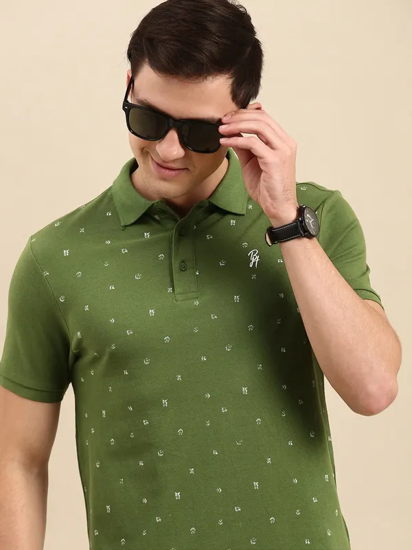 Being Human Clothing Men Regular Fit Polo Neck T-Shirts-Olive