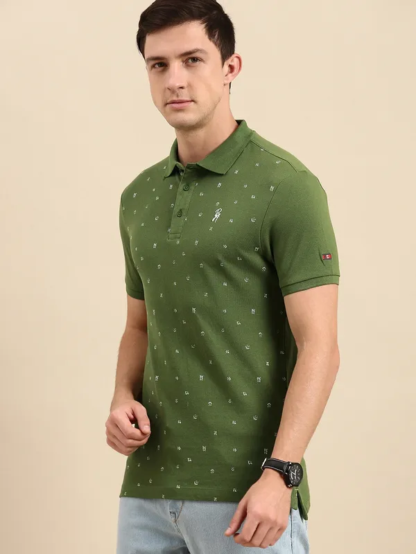 Being Human Clothing Men Regular Fit Polo Neck T-Shirts-Olive