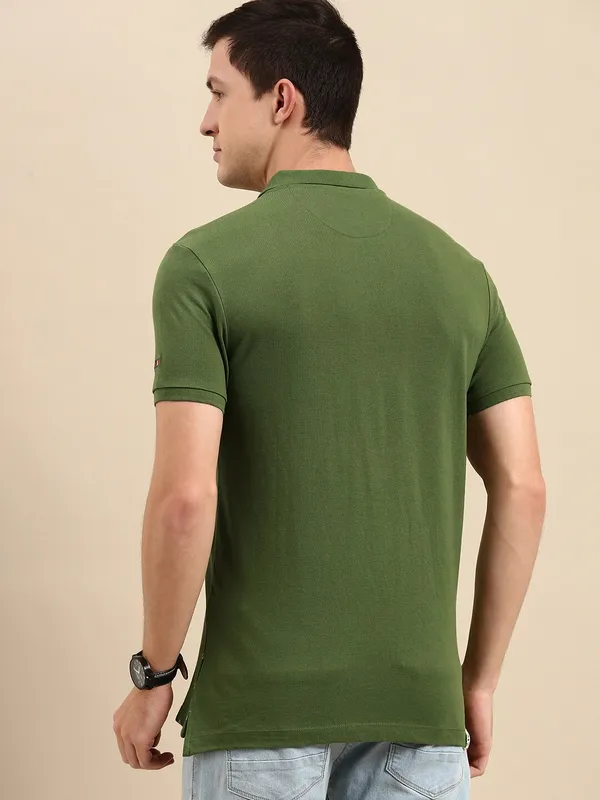 Being Human Clothing Men Regular Fit Polo Neck T-Shirts-Olive