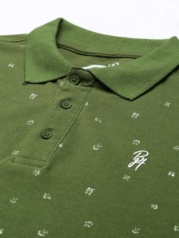 Being Human Clothing Men Regular Fit Polo Neck T-Shirts-Olive