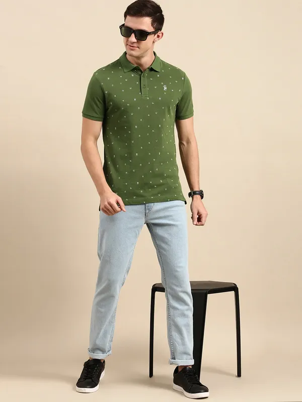Being Human Clothing Men Regular Fit Polo Neck T-Shirts-Olive