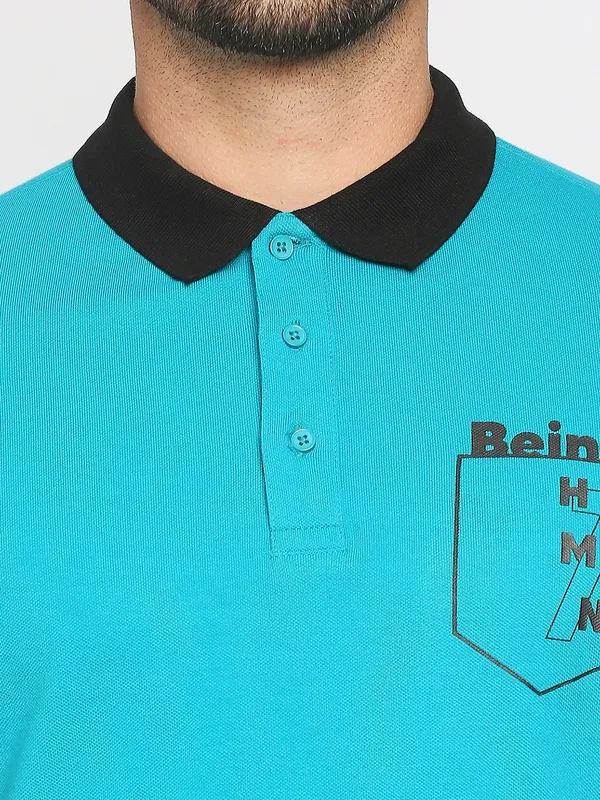 Being Human Regular Fit Men Polo Neck T-Shirts-Lake Blue